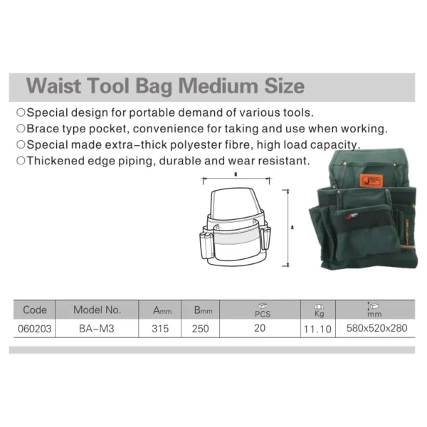 Jetech Bolsa Organizadora de Herramientas para Cintura - Resistente al Agua, Tamaño Mediano, para Técnicos (Modelo BA-M3) - Imagen 6
