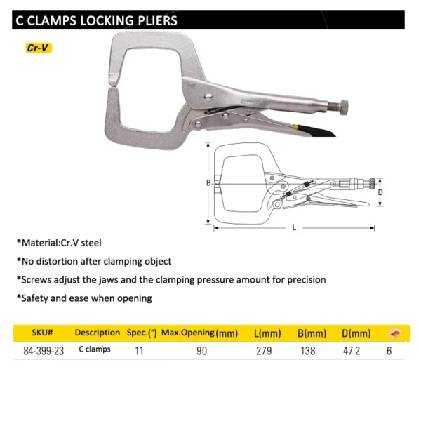 Stanley Juego de Alicates de Bloqueo: Soldadura, Metal, C-Clamp, y Cadena de Corte para Tubos - Imagen 4