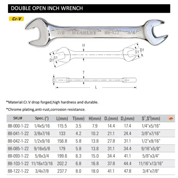 Llave Combinada STANLEY de Pulgadas - Abierta y Estrella Doble - Imagen 5