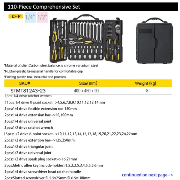 Stanley STMT81243 Juego de Herramientas Combinado de 110 Piezas - Kit Multifuncional para Reparación de Autos, Motos y Bicicletas - Imagen 5