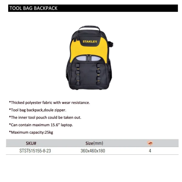 Mochila Herramientas STANLEY STST515155 - Con Compartimento para Laptop de 15.6 - Imagen 6