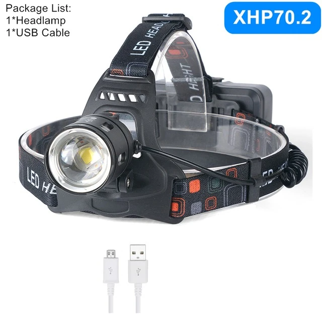 Frontal LED Potente ZPAA XHP50.2/XHP70.2 – Linterna de Cabeza Recargable USB, Zoom, Impermeable IPX6 para Pesca, Caza y Camping - Imagen 5