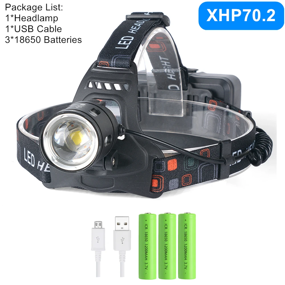 Frontal LED Potente ZPAA XHP50.2/XHP70.2 – Linterna de Cabeza Recargable USB, Zoom, Impermeable IPX6 para Pesca, Caza y Camping - Imagen 8
