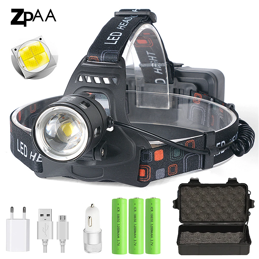 Frontal LED Potente ZPAA XHP50.2/XHP70.2 – Linterna de Cabeza Recargable USB, Zoom, Impermeable IPX6 para Pesca, Caza y Camping