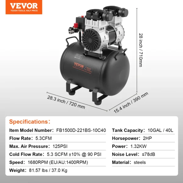 Compresor de Aire Silencioso Oil-Free SucceBuy – 750W/1450W/3000W, Portátil para Taller y Reparaciones - Imagen 4