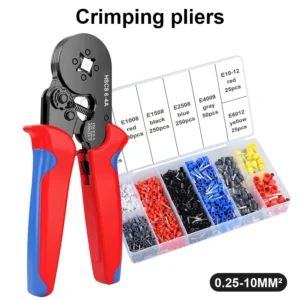 Kit de Alicates de Crimpado con 1200 Terminales – Rango 0.25-10mm², Carraca Ajustable y Mango Ergonómico