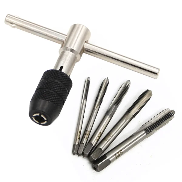 Juego de Llaves de Macho en T (3–6 mm) con 5 Machos de Roscar M3–M8 – Herramienta Manual de Roscado