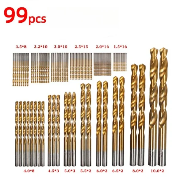 Juego de Brocas de Acero Rápido con Recubrimiento de Titanio – 50/99 Piezas de Brocas de Espiral para Madera, Metal y Plástico - Imagen 5
