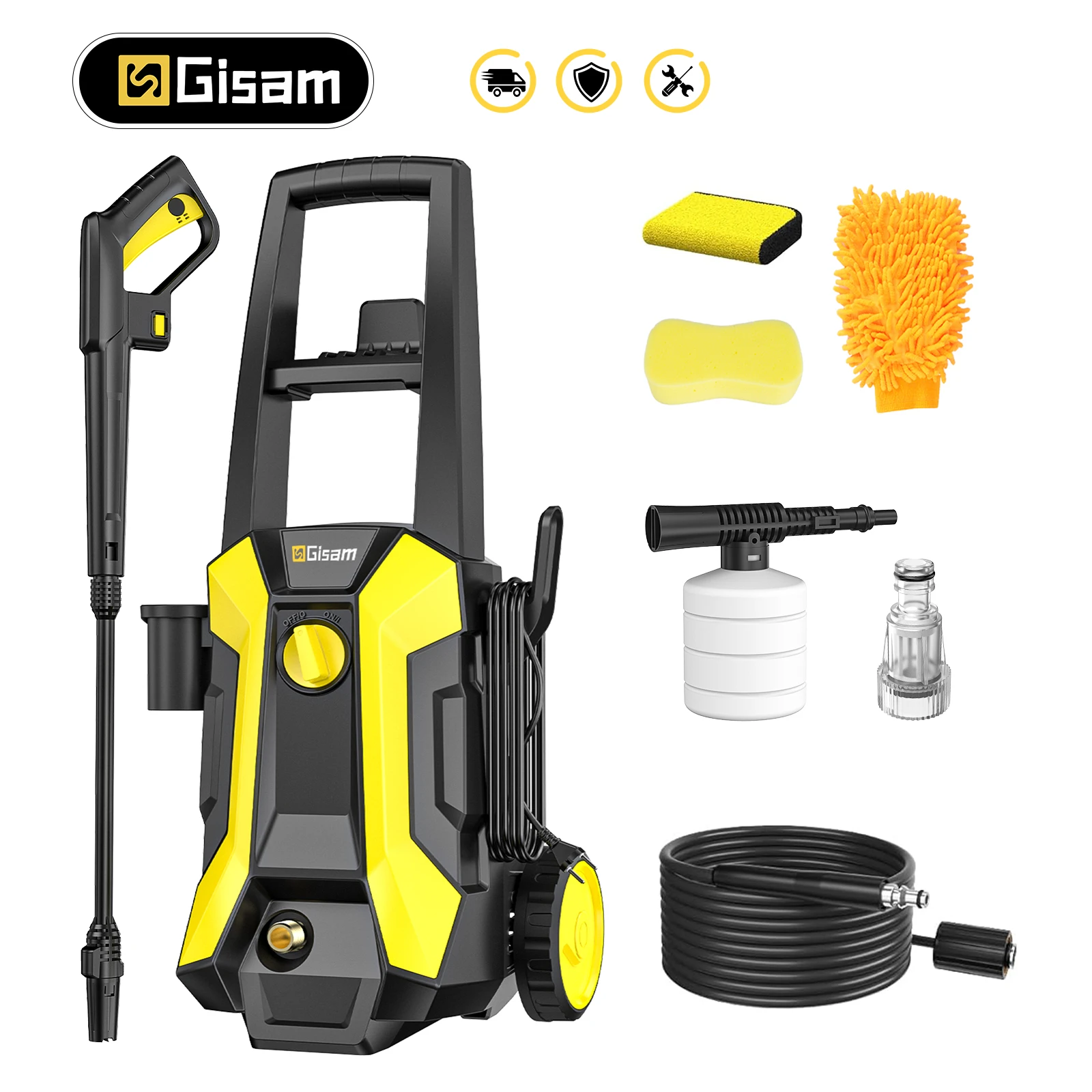 Gisam Hidrolimpiadora Eléctrica 2200W 180Bar con Pistola de Agua, Boquilla Ajustable 180° y Accesorios