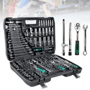Maletín de Herramientas 216 Piezas – Llaves de Carraca, Vasos, Llaves Allen y Accesorios para Reparación de Coches y Taller