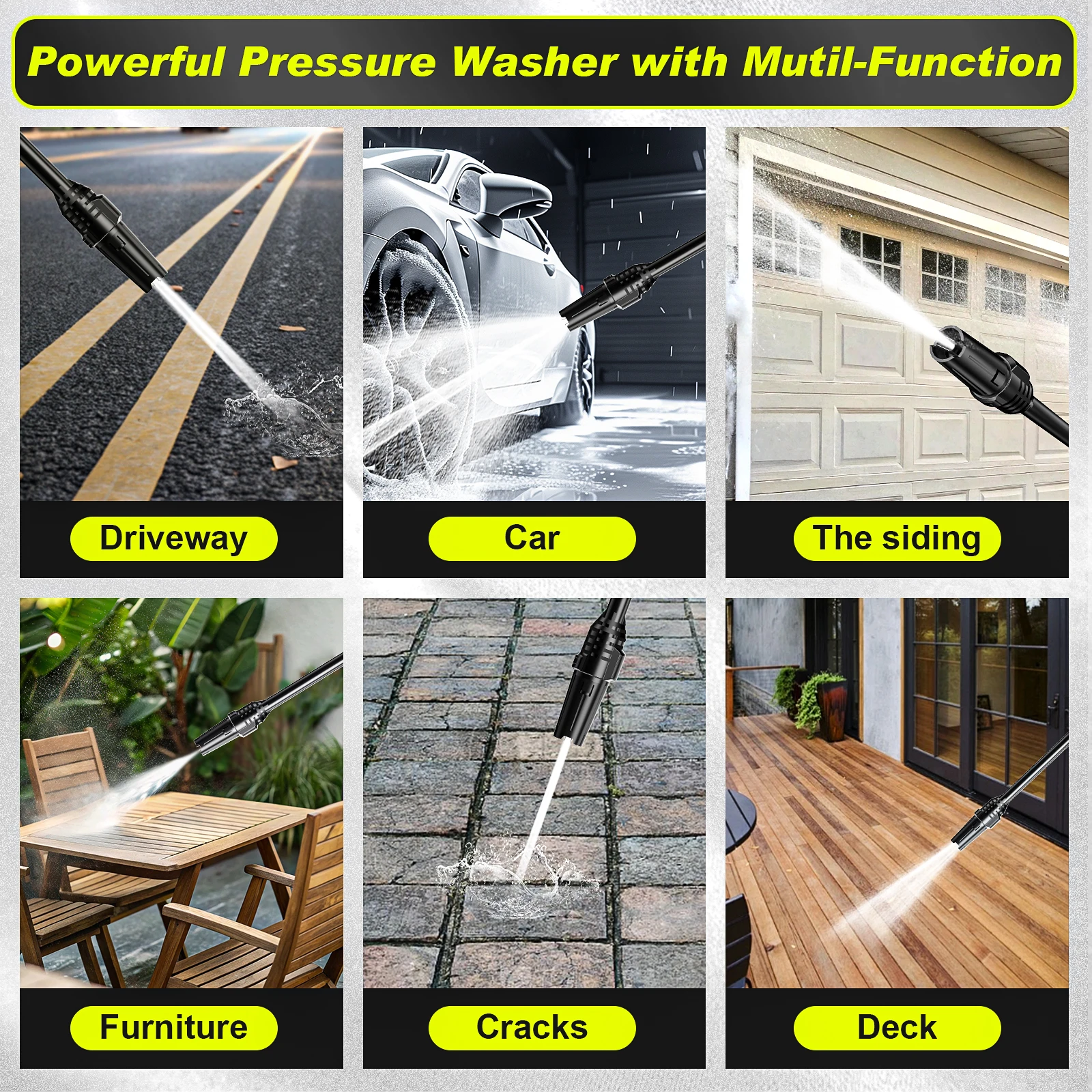 Gisam Hidrolimpiadora Eléctrica 2200W 180Bar con Pistola de Agua, Boquilla Ajustable 180° y Accesorios - Imagen 6