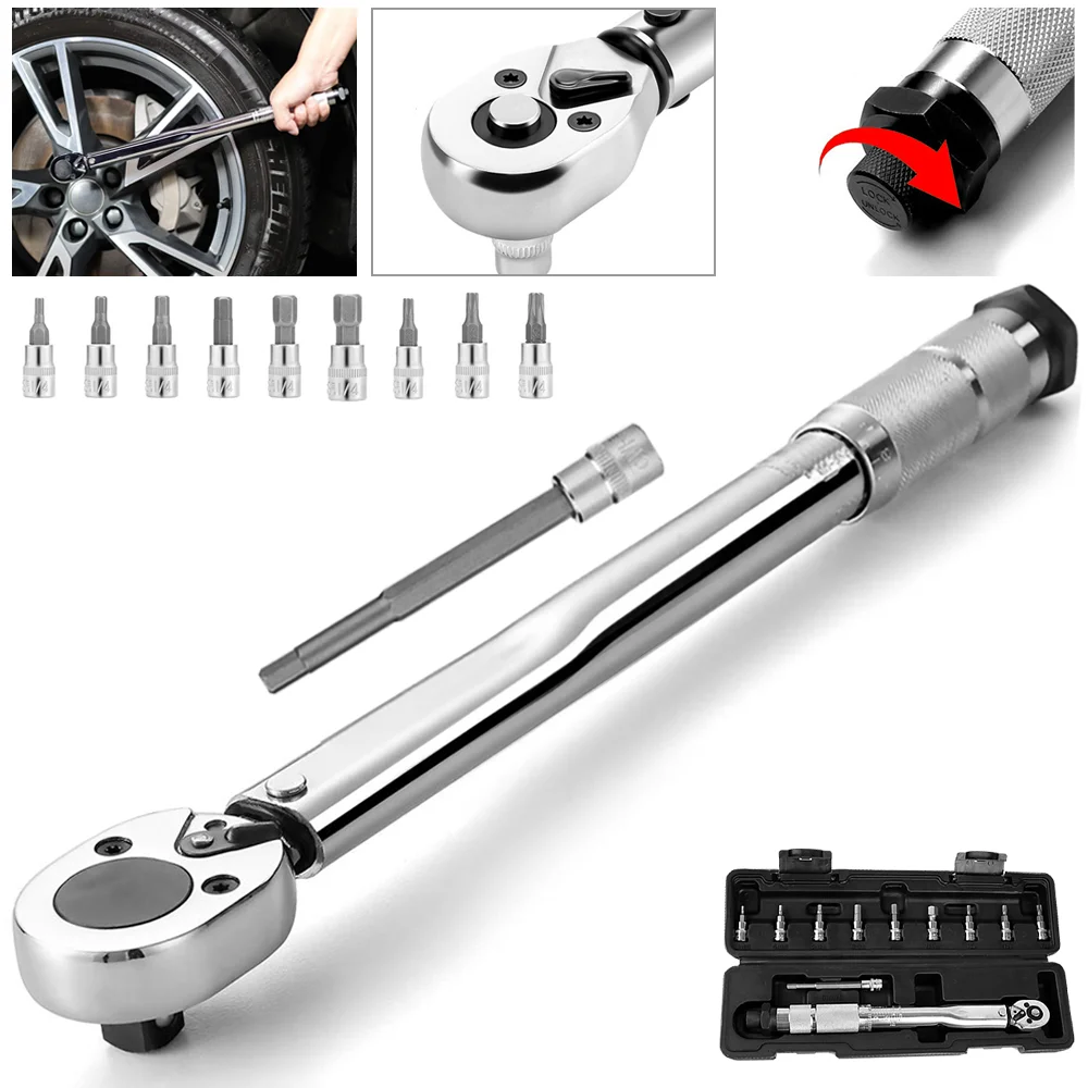 Llave Dinamométrica de 5–25 Nm con Liberación Rápida – Juego 11 Piezas 1/4” Carraca + Puntas para Reparación de Bicicletas y Automóviles