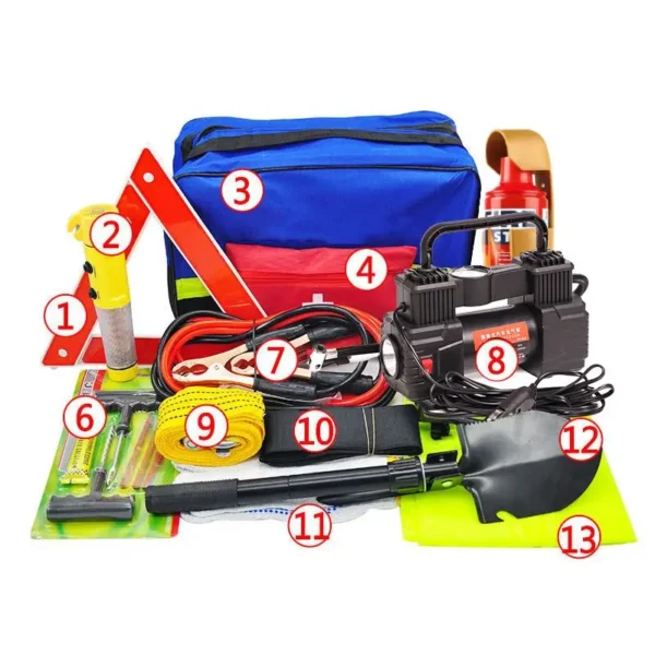 Kit de Emergencia para Coche – Roadsides Assistance, Bolsa Nylon 600D, Completo para Seguridad Vial