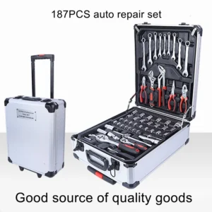 Juego de Herramientas de 187 Piezas – Set Profesional de Reparación Automotriz con Vasos, Llaves y Accesorios
