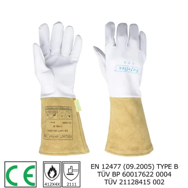 Guantes TIG de Soldadura 34 cm – Palma de Piel de Cabra y Puño de Cuero Vacuno