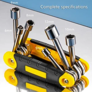 Llave de Vaso Plegable 6 en 1 – Multifuncional, Hexagonal y Torx, 5-12 mm