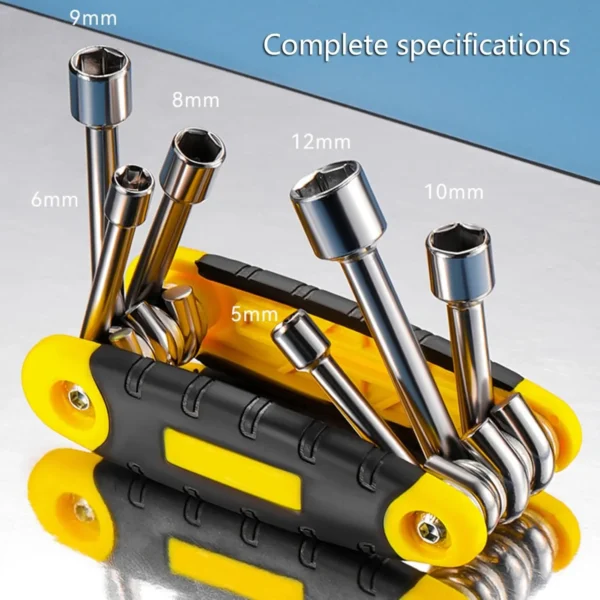 Llave de Vaso Plegable 6 en 1 – Multifuncional, Hexagonal y Torx, 5-12 mm