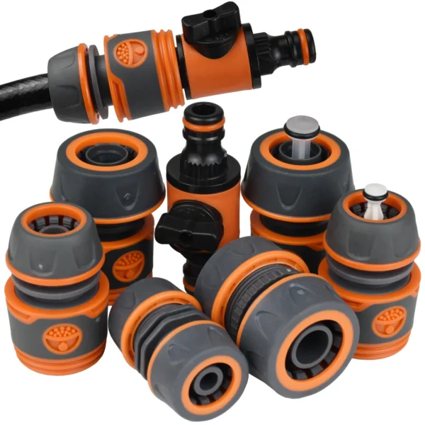 KESLA Adaptador para Manguera de Jardín 1/2" y 3/4" – Conector Rápido 16mm con Tapón de Bloqueo y Acople de Reparación (2 Piezas)
