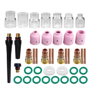 Kit de 41 Piezas para Antorcha TIG WP17/WP18/WP26 – Boquillas, Lentes de Gas, Vasos de Vidrio y Accesorios de Soldadura