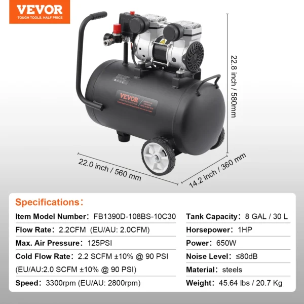 Compresor de Aire Silencioso Oil-Free SucceBuy – 750W/1450W/3000W, Portátil para Taller y Reparaciones - Imagen 2