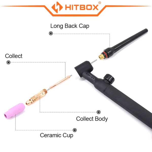 Antorcha TIG HITBOX WP17V/WP26V 140A – 4m con Válvula de Gas, Refrigeración por Aire y Conector 10-25mm - Imagen 3