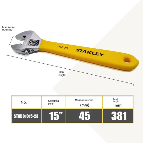 Llave Ajustable Stanley STAD01004-23 – Acero al Carbono, Gran Apertura, 4" a 18" - Imagen 8