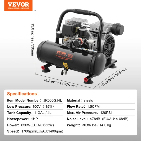 Compresor de Aire Silencioso Oil-Free SucceBuy – 750W/1450W/3000W, Portátil para Taller y Reparaciones - Imagen 8