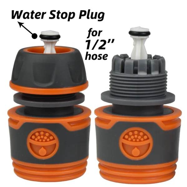 KESLA Adaptador para Manguera de Jardín 1/2" y 3/4" – Conector Rápido 16mm con Tapón de Bloqueo y Acople de Reparación (2 Piezas) - Imagen 3