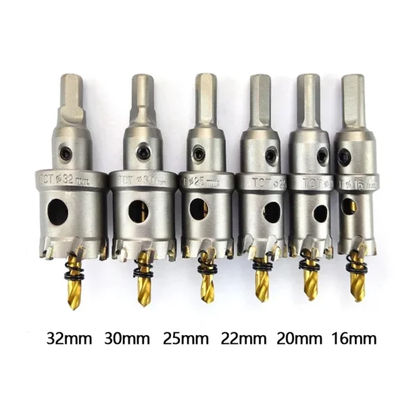Juego de 6 Brocas de Corona TCT 16–32 mm para Metal – Sierra de Perforación de Acero Inoxidable con Punta de Carburo de Tungsteno - Imagen 3