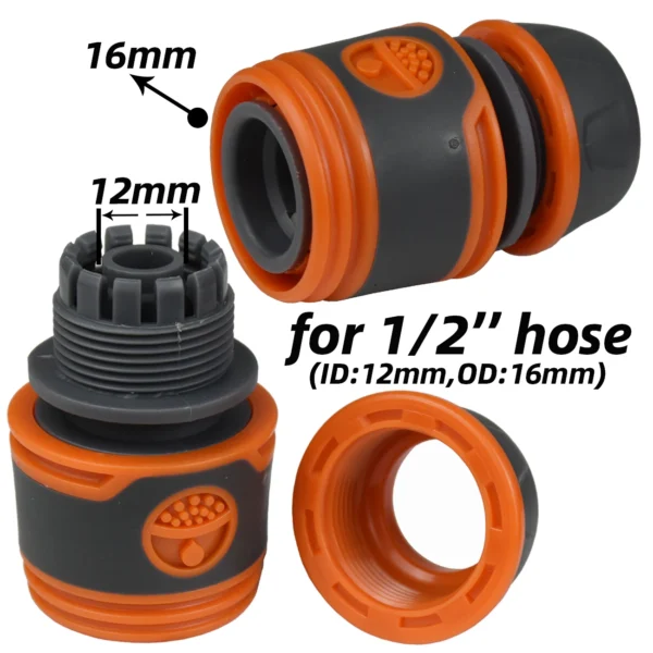 KESLA Adaptador para Manguera de Jardín 1/2" y 3/4" – Conector Rápido 16mm con Tapón de Bloqueo y Acople de Reparación (2 Piezas) - Imagen 2