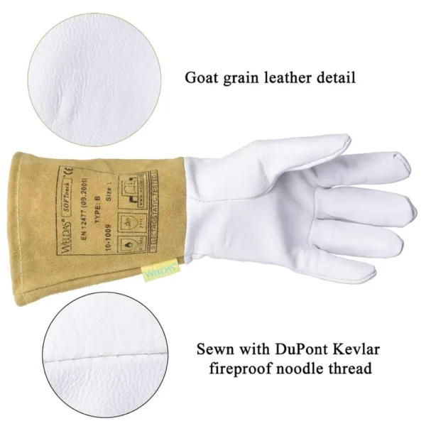 Guantes TIG de Soldadura 34 cm – Palma de Piel de Cabra y Puño de Cuero Vacuno - Imagen 4