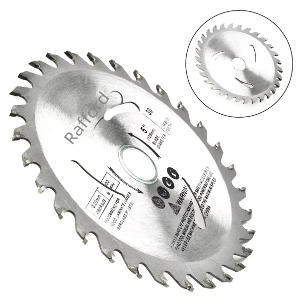 Rafford Disco de Sierra Circular 5" (125 mm) – 30 Dientes, Orificio 20 mm, Hoja de Carburo para Corte de Madera - Imagen 4