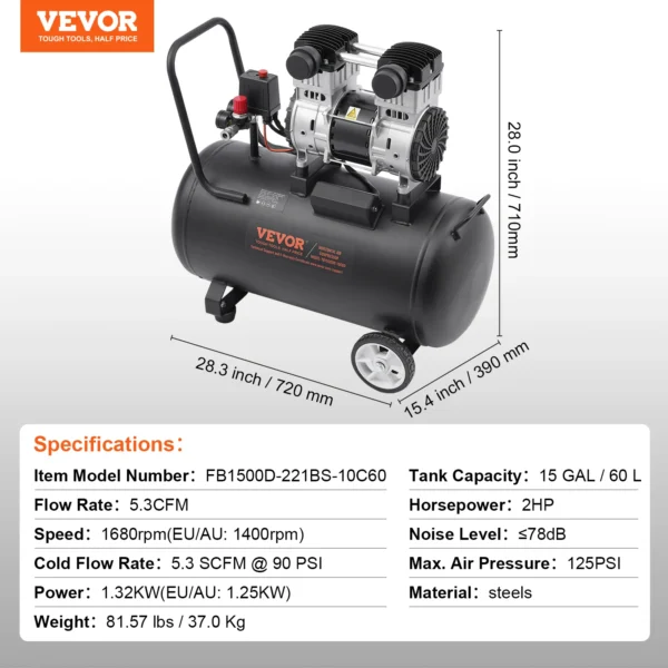 Compresor de Aire Silencioso Oil-Free SucceBuy – 750W/1450W/3000W, Portátil para Taller y Reparaciones - Imagen 3