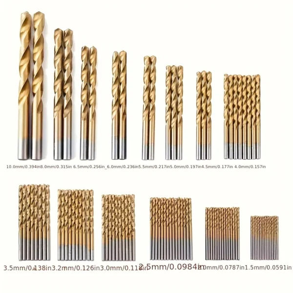 Juego de Brocas de Acero Rápido con Recubrimiento de Titanio – 50/99 Piezas de Brocas de Espiral para Madera, Metal y Plástico - Imagen 2