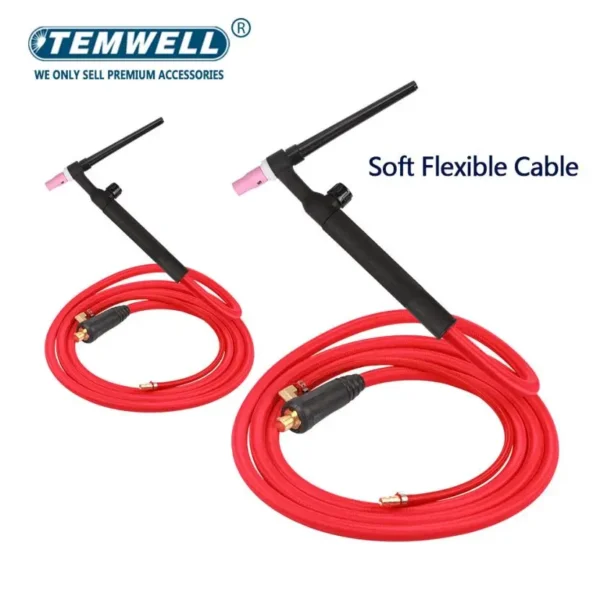 Antorcha TIG WP17F/WP17FV 150A con Manguera Flexible, Válvula de Gas y Conectores DKJ10-25 / DKJ35-50 – 3m o 5m - Imagen 2