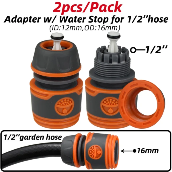 KESLA Adaptador para Manguera de Jardín 1/2" y 3/4" – Conector Rápido 16mm con Tapón de Bloqueo y Acople de Reparación (2 Piezas) - Imagen 8