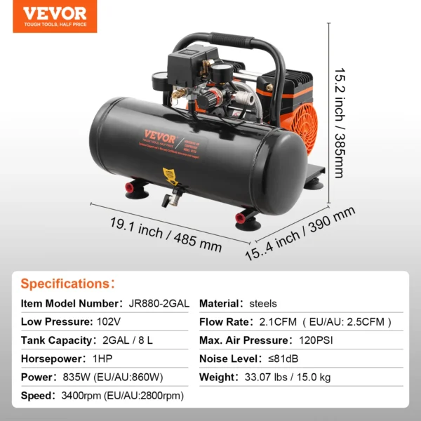 Compresor de Aire Silencioso Oil-Free SucceBuy – 750W/1450W/3000W, Portátil para Taller y Reparaciones - Imagen 6