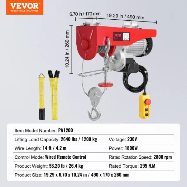 Polipasto Eléctrico SucceBuy 880/1760/2640 lbs con Motor de Cobre Puro, Altura de Elevación 12 m y Control Remoto por Cable - Imagen 8