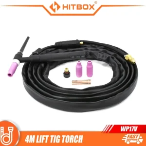 Antorcha TIG HITBOX WP17V/WP26V 140A – 4m con Válvula de Gas, Refrigeración por Aire y Conector 10-25mm