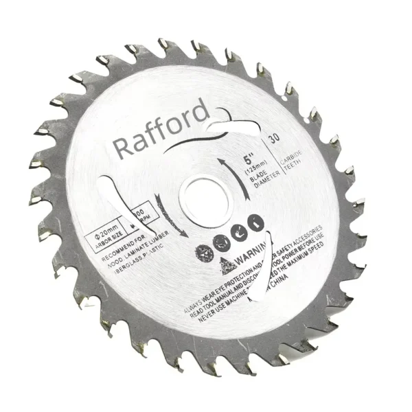 Rafford Disco de Sierra Circular 5" (125 mm) – 30 Dientes, Orificio 20 mm, Hoja de Carburo para Corte de Madera