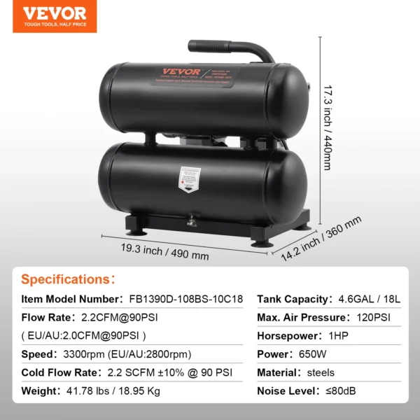 Compresor de Aire Silencioso Oil-Free SucceBuy – 750W/1450W/3000W, Portátil para Taller y Reparaciones - Imagen 7