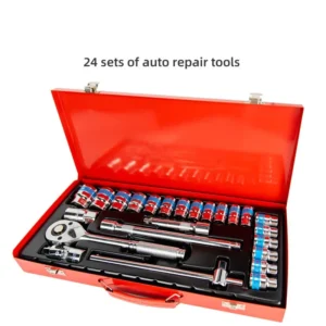 Juego de Herramientas 24 Piezas – Maletín con Llave de Carraca, Vasos y Destornillador para Reparación de Coches y Uso Doméstico