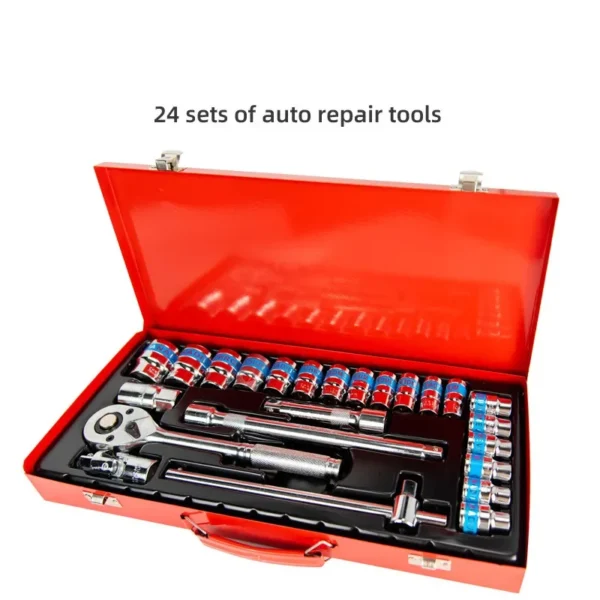 Juego de Herramientas 24 Piezas – Maletín con Llave de Carraca, Vasos y Destornillador para Reparación de Coches y Uso Doméstico