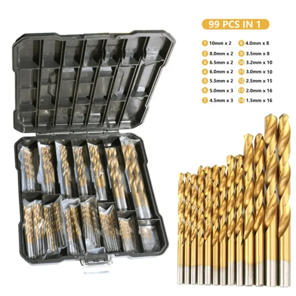 Juego de Brocas de Acero Rápido con Recubrimiento de Titanio – 50/99 Piezas de Brocas de Espiral para Madera, Metal y Plástico - Imagen 6