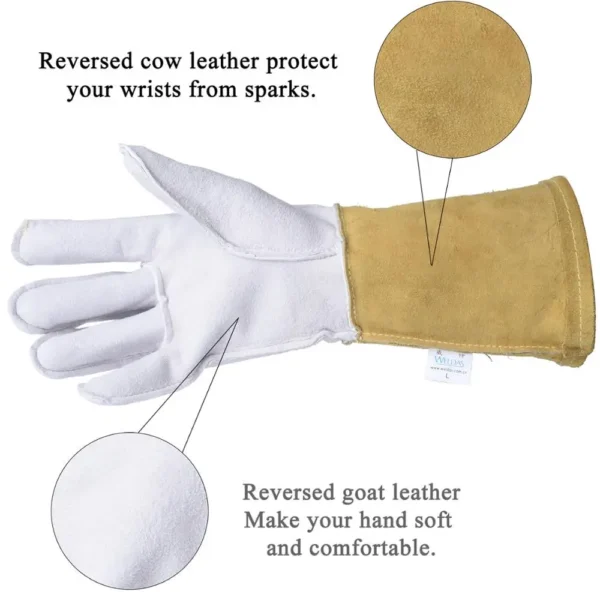 Guantes TIG de Soldadura 34 cm – Palma de Piel de Cabra y Puño de Cuero Vacuno - Imagen 5
