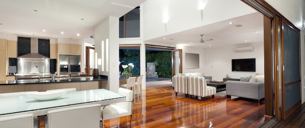 Luxurious home interior with large sliding doors