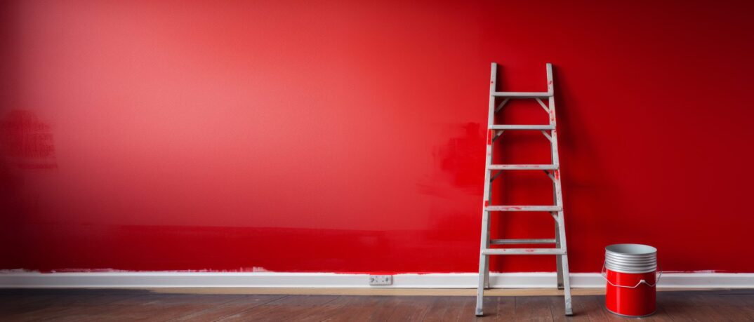 painting the wall of a house with a ladder with a bucket Generative AI